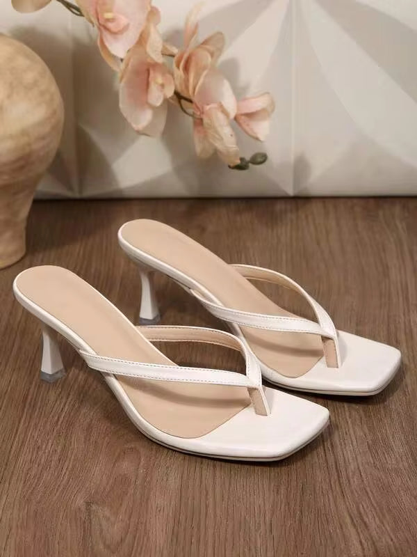 Women's Square Open Toe Flip Flops Heels Fashion Kitten Heels Thong Sandals Summer Dressy Party Wedding Pumps Heeled Sandals Shoes Slides